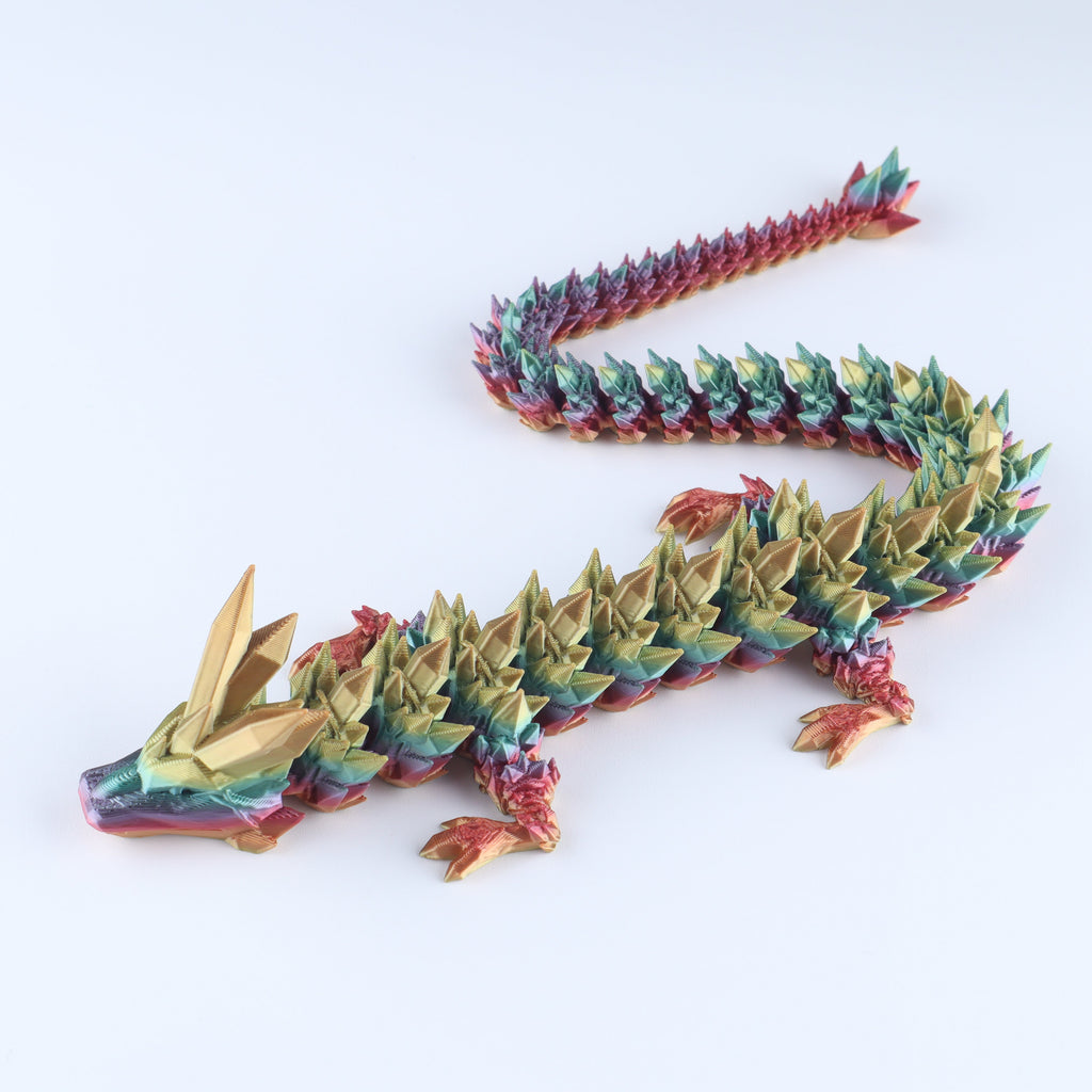 3D Printed Crystal Dragon Fidget Toy – Articulated Flexible Desk Toy | Small to XL