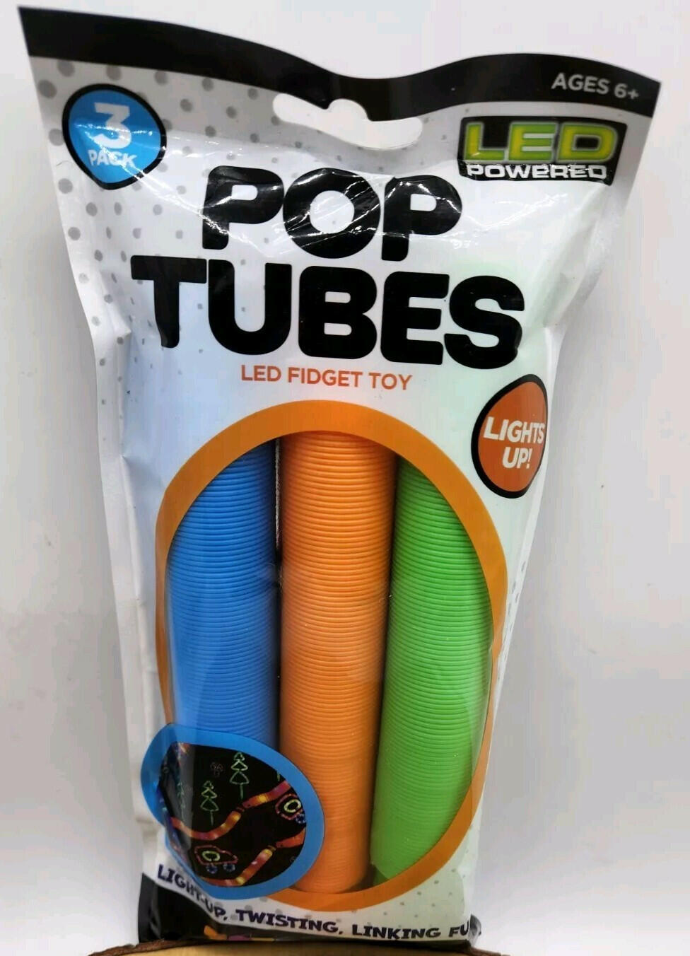 Big Time Toys LED Light Up Pop Tubes Fidget Toy 3pk Visual Sensory